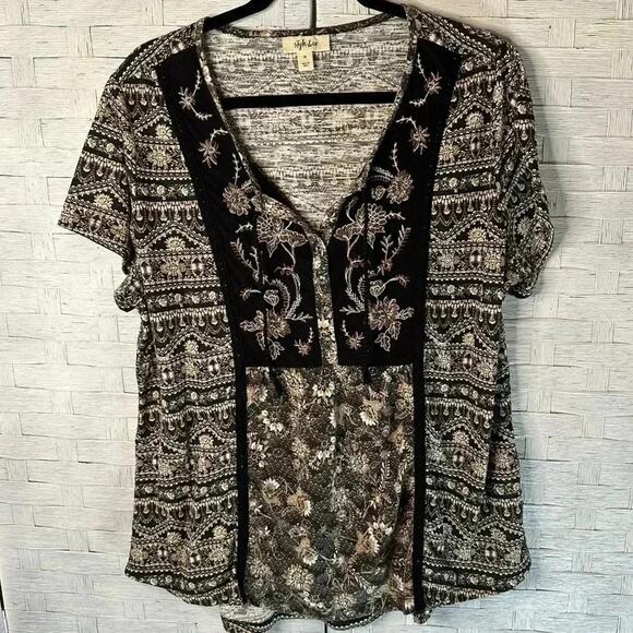 Style & Co floral, Paisley, black, brown white blouse, bohemian hippie plus size - Picture 1 of 8